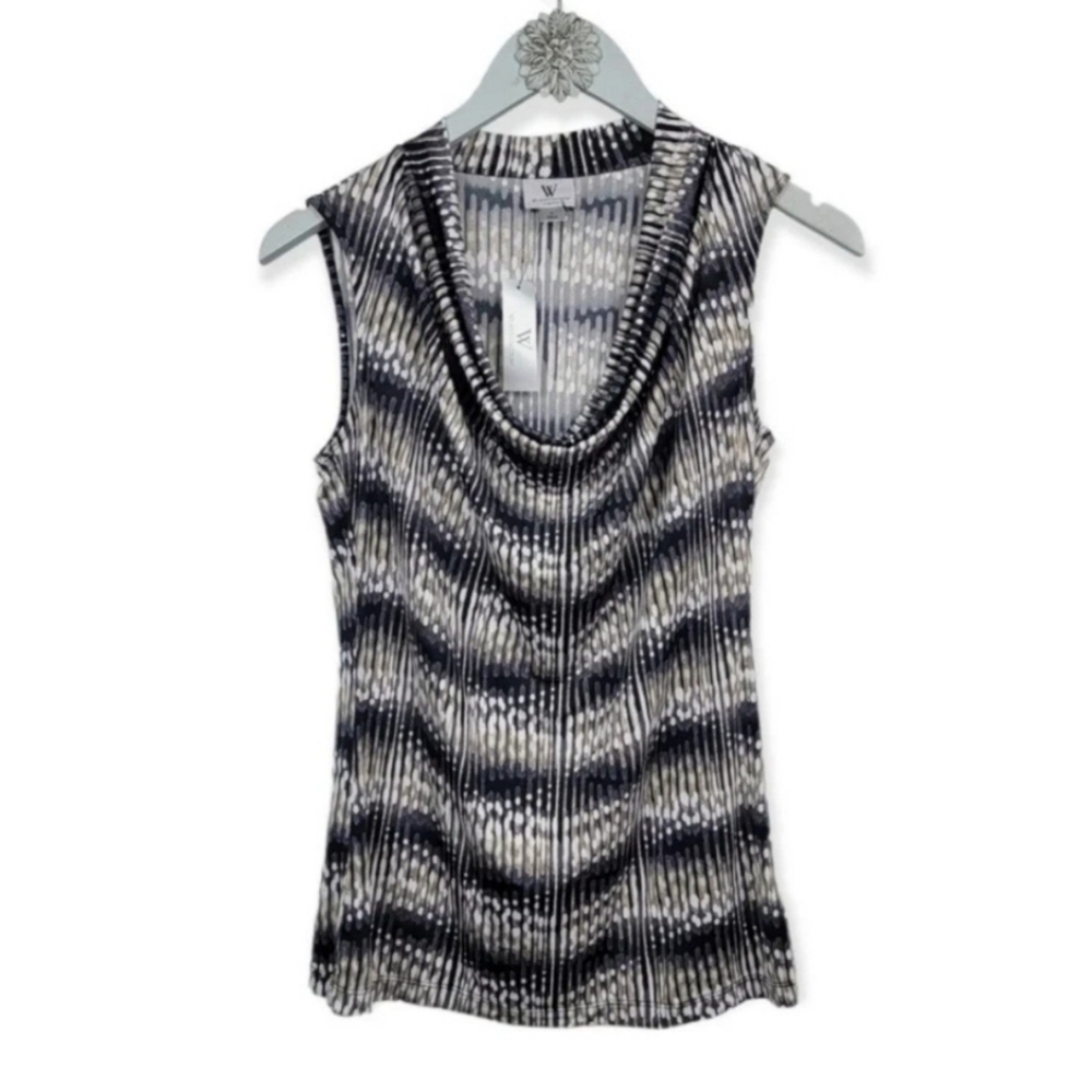 Worthington Stretch Black, Brown, White Multi Sleeveless Top ~ Size Small NWT‎